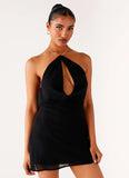 Key Hole Cowl Neckline Mini Dress Black