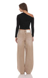 Drawstring Wide Leg Jeans in Camel