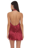 Satin Halter Shift Dress in Maroon