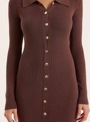 Chocolate Collared Button Down Knitted Dress