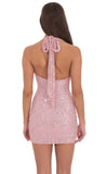 Sequin Halter Dress in Rose Pink