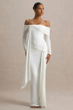 Jovie White Bardot Wrap Maxi Dress With Sash Detail