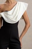 Falling For You Black White Asymmetric Draped Jumpsuit