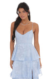 Floral Ruffle A line Maxi Dress in Sky Blue