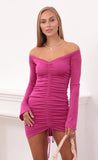 Off The Shoulder Ruched Dress in Pink