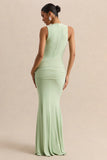 Mirene Mint Round Neck Maxi Dress With Gathered Detailing And Sash