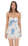 Floral Dotted Strapless Dress in White
