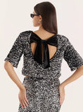Black Sequin Boxy Crop T shirt