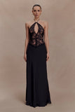 Sascha Lace And Satin Halter Maxi Dress Black