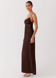Dream Sight Lace Satin Maxi Dress Chocolate