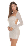 Sequin Long Sleeve Bodycon Dress in Champagne