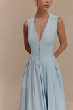 Keely Cotton Sleeveless Midi Dress Sky Blue