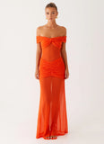 Charming Off Shoulder Maxi Dress Orange