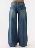 Neo Low Rise Wide Leg Denim Jeans Vintage Blue Bleach Wash