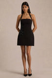Lillian Black Halter Neck Mini Dress With Embellished Detailing