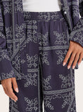 Navy Paisley Print Satin Trousers