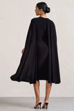 Marysol Black Asymmetric Cape Midi Dress