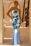 Ceremony Large Blue Floral Print Bandeau Fishtail Maxi Dress