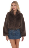 Faux Fur Bomber Jacket in Espresso