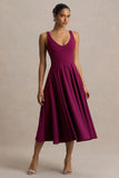 Depths Burgundy V Neck Midi Dress