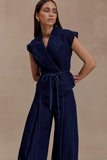 Charley Structured Tie Denim Top Indigo Blue