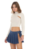 Ribbed Cutout Mock Neck Top in Ivory