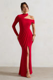 Tyla Red Asymmetric High Neck Split Maxi Dress