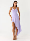 Sunmi Asymmetric Cowl Midi Dress Lavender