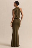 Umaira Khaki High Neck Maxi Dress