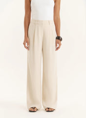 Cream Tailored Wide Leg Trousers