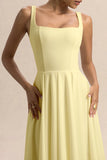 Parina Lemon Strappy Volume Hem Midi Dress
