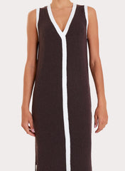 Chocolate Knitted Contrast Trim Midaxi Dress