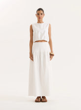 White Cotton Drop Waist Maxi Skirt