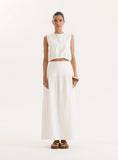 White Cotton Drop Waist Maxi Skirt
