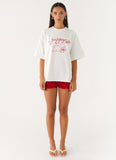 Born To Have Fun Oversized Graphic Tee Pink Bunny