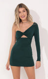 One Sleeve Bodycon Dress in Hunter Green
