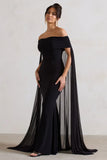 Carlotta Black Bardot Maxi Dress With Chiffon Cape