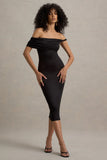 Skye Black Twisted Bardot Midi Dress