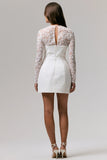 Bijou White Square Neck Lace Long Sleeve Mini Dress