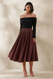 Frederica Black And Brown Bardot Neck Midi Dress