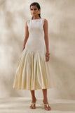 Fantasia Cream Boat Neck Midi Dress With Asymmetric Drop Waist