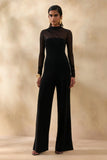 Emeria Black High Neck Jumpsuit With Long Mesh Sleeves