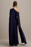 Florentina Navy One Shoulder Cape Maxi Dress
