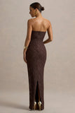 Lorela Brown Bodycon Bandeau Maxi Dress