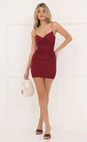 Dotted Mesh Bodycon Dress in Red