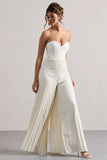 Lorelai Cream Corset Plisse Wide Leg Jumpsuit