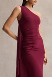 Adelina Burgundy One Shoulder Maxi Dress With Drape