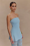Anette Bandage Knit Strapless Top Sky Blue