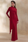 Amaria Red High Neck Maxi Dress With Sash Detail