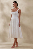 Ashmara White Lace Square Neck Midi Dress